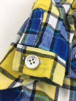 Royal Yellow Plaid Shirt - Close Up View of Sleeve. Royal Blue and Yellow Plaid Shirt