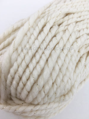 Starlight Sparkle Swagsnood - Close Up of Yarn. Cream Color with Sparkle Thread Dog Snood with Accent Button