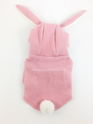 Pink Bunny Hoodie - Product Back View. Pink Bunny Hoodie with Pom Pom Tail