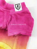 Swagadelic Summer Sunset Ombré Tie Dye Tee - Close-up of product front view. The hand tie-dyed tee with Pink and Yellow