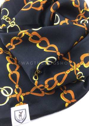24K Black Gold Swagdana Scarf - Close-up View of Product. Dog Bandana. Dog Scarf.