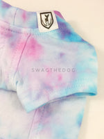 Swagadelic Unicorn Tie Dye Tee - Close-up of product front view. The hand tie-dyed tee with Pink and Sky Blue