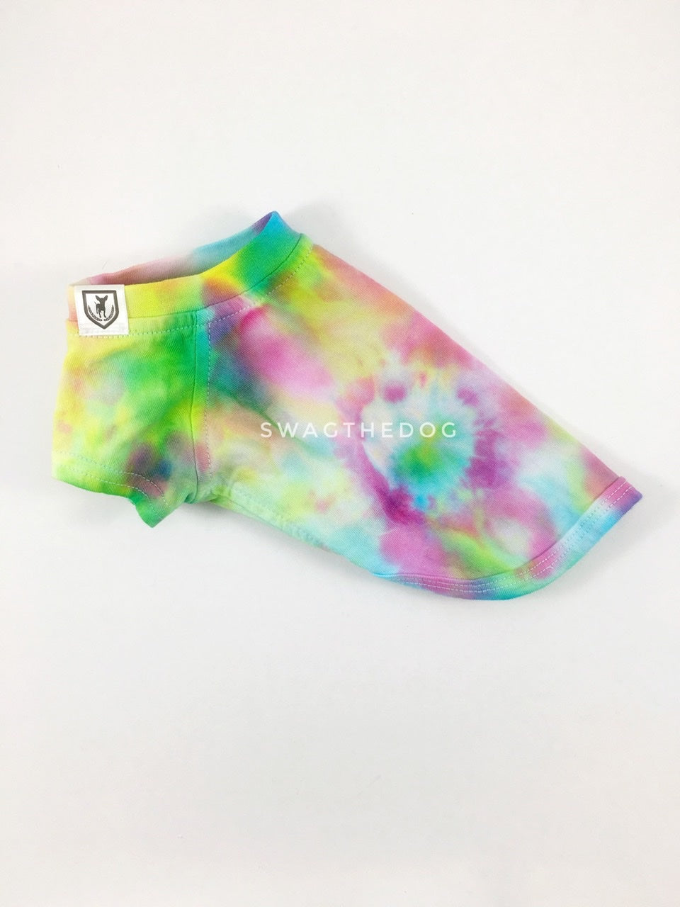 Swagadelic Hipster Tie Dye Tee - Product side view. The hand tie-dyed tee with Pink, Yellow and Sky Blue