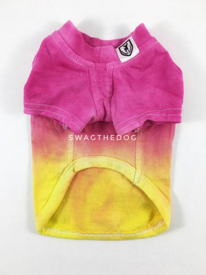 Swagadelic Summer Sunset Ombré Tie Dye Tee - Product front view. The hand tie-dyed tee with Pink and Yellow