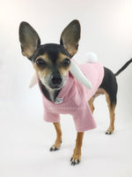 Pink Bunny Hoodie - Side View of Cute Chihuahua Dog Wearing Hoodie. Pink Bunny Hoodie with Pom Pom Tail