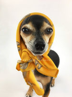 Lorenzo Llama Yellow Swagdana Scarf - Bust of Cute Chihuahua Wearing Swagdana Scarf as Headscarf. Dog Bandana. Dog Scarf.