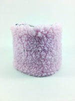 Gray Snow Leopard Swagsnood - Product Front View. Pink Sherpa Side