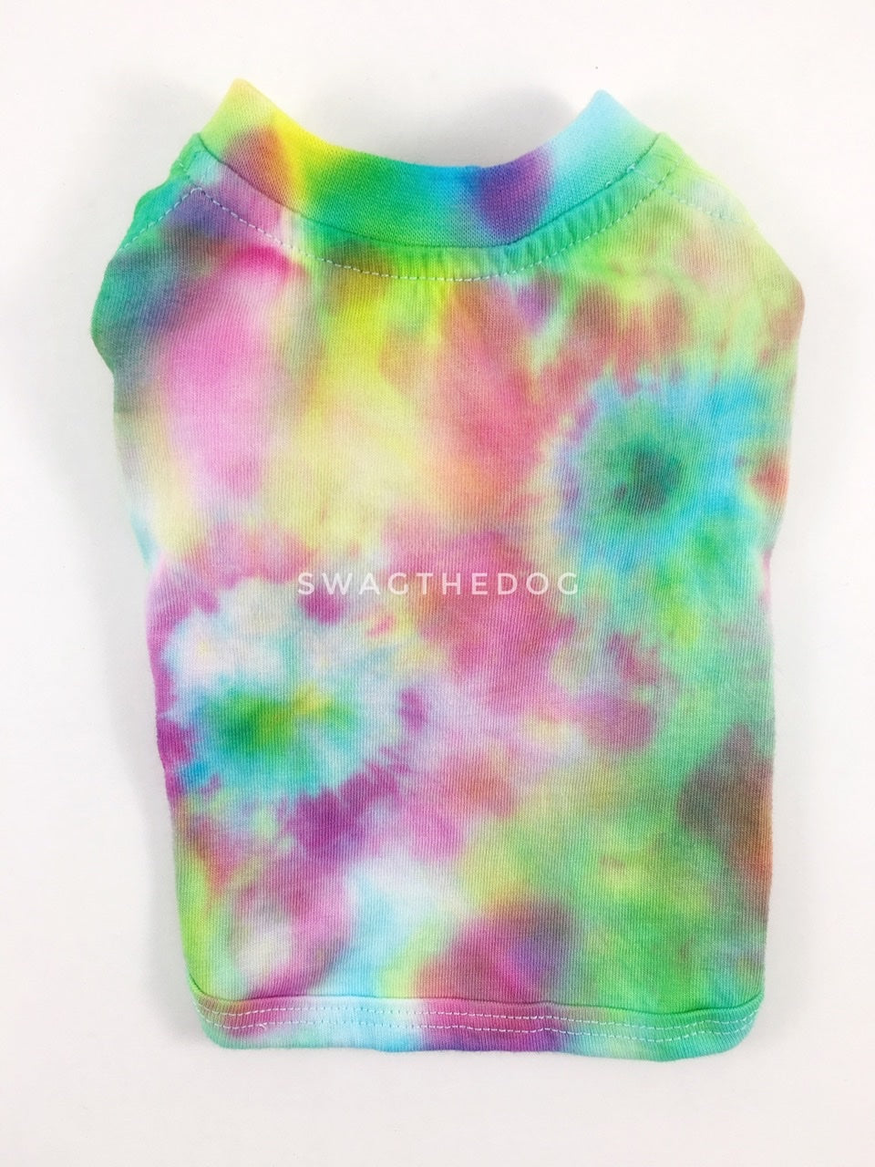 Swagadelic Hipster Tie Dye Tee - Product back view. The hand tie-dyed tee with Pink, Yellow and Sky Blue