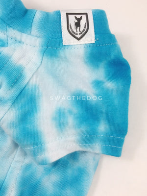 Swagadelic Sky Blue Tie Dye Tee - Close-up of product front view. The hand tie-dyed tee with Sky Blue