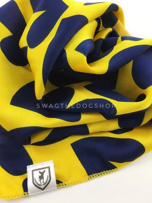 Full of Heart Yellow Swagdana Scarf - Close-up View Of Product. Dog Bandana. Dog Scarf.