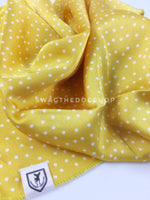 Polka Itty Bitty Sunny Yellow Swagdana Scarf - Close-up View of Product. Dog Bandana. Dog Scarf.