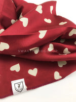 Full of Heart Red Swagdana Scarf - Close-up View Of Product. Dog Bandana. Dog Scarf.
