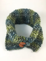 Love of Green Swagsnood - Product Above View. Spectrum of Green Color Dog Snood with Accent Button