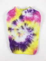 Swagadelic Spiral Tie Dye Tee - Product back view. The hand tie-dyed tee with Pink, Yellow, and Purple