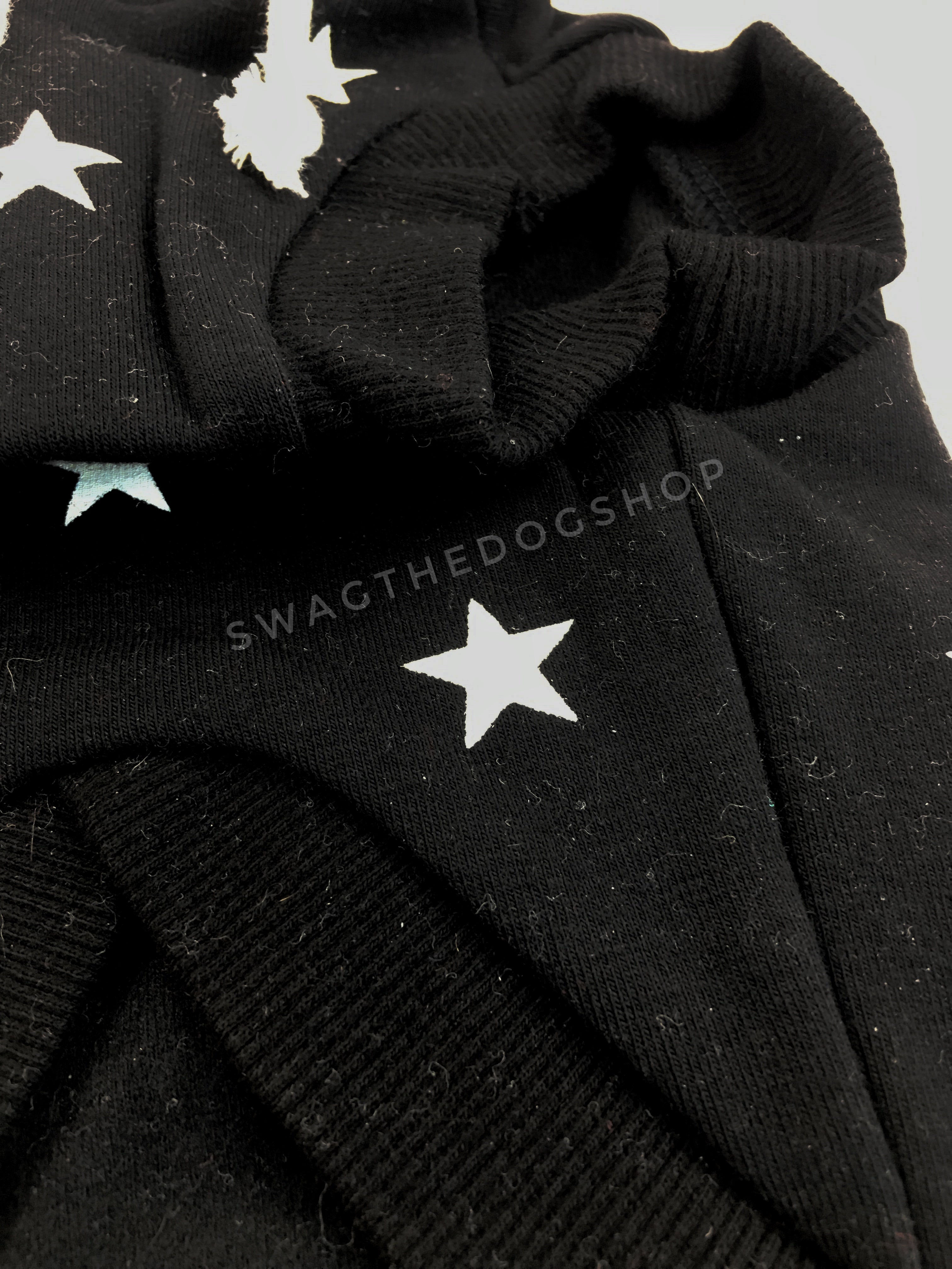 All-Star Black Hoodie - Close up of front. Black and White Star Hoodie