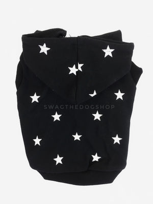 All-Star Black Hoodie - Product Back View Hood folded. Black and White Star Hoodie