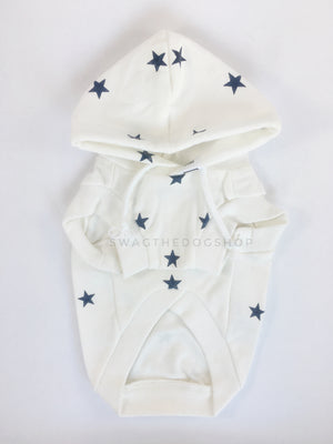 All-Star White Hoodie - Product Front View. White and Blue Star Hoodie
