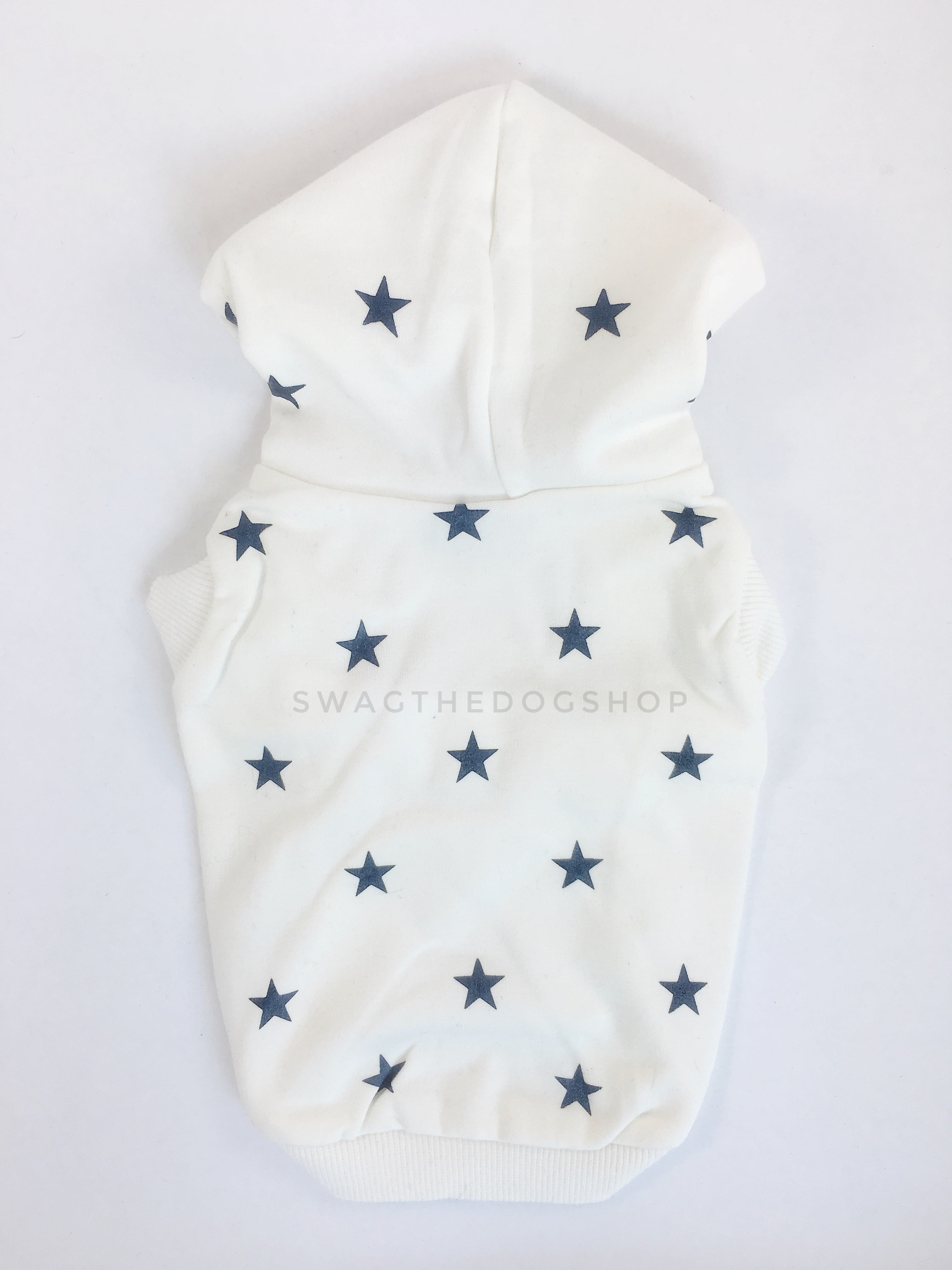 All-Star White Hoodie - Product Back View. White and Blue Star Hoodie