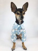 Arctic Expedition Shirt - Cute Chihuahua Dog Wearing Full Front View. Polar Bear Fishing Expedition Blue Button Shirt