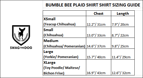 Bumble Bee Plaid Shirt - Sizing Guide. Yellow and Black Plaid Shirt