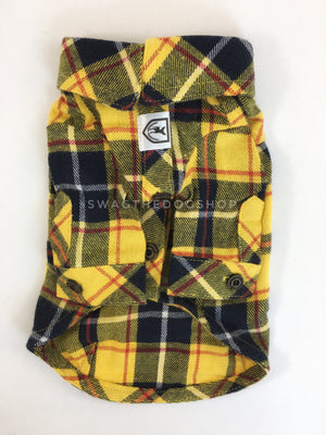 Bumble Bee Plaid Shirt - Product Front View. Yellow and Black Plaid Shirt