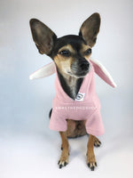 Pink Bunny Hoodie - Cute Chihuahua Dog Wearing Hoodie Looking Back. Pink Bunny Hoodie with Pom Pom Tail