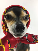 24K Burgundy Gold Swagdana Scarf - Bust of Cute Chihuahua Wearing Swagdana Scarf as Headscarf. Dog Bandana. Dog Scarf