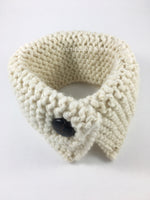Starlight Sparkle Swagsnood - Product Above View. Cream Color with Sparkle Thread Dog Snood with Accent Button