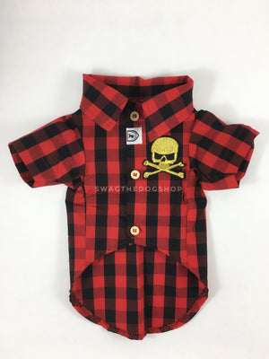 Kenora Summer Shirt - Patch Add-on of Badass Skull on the Front. Black and Red Gingham Shirt