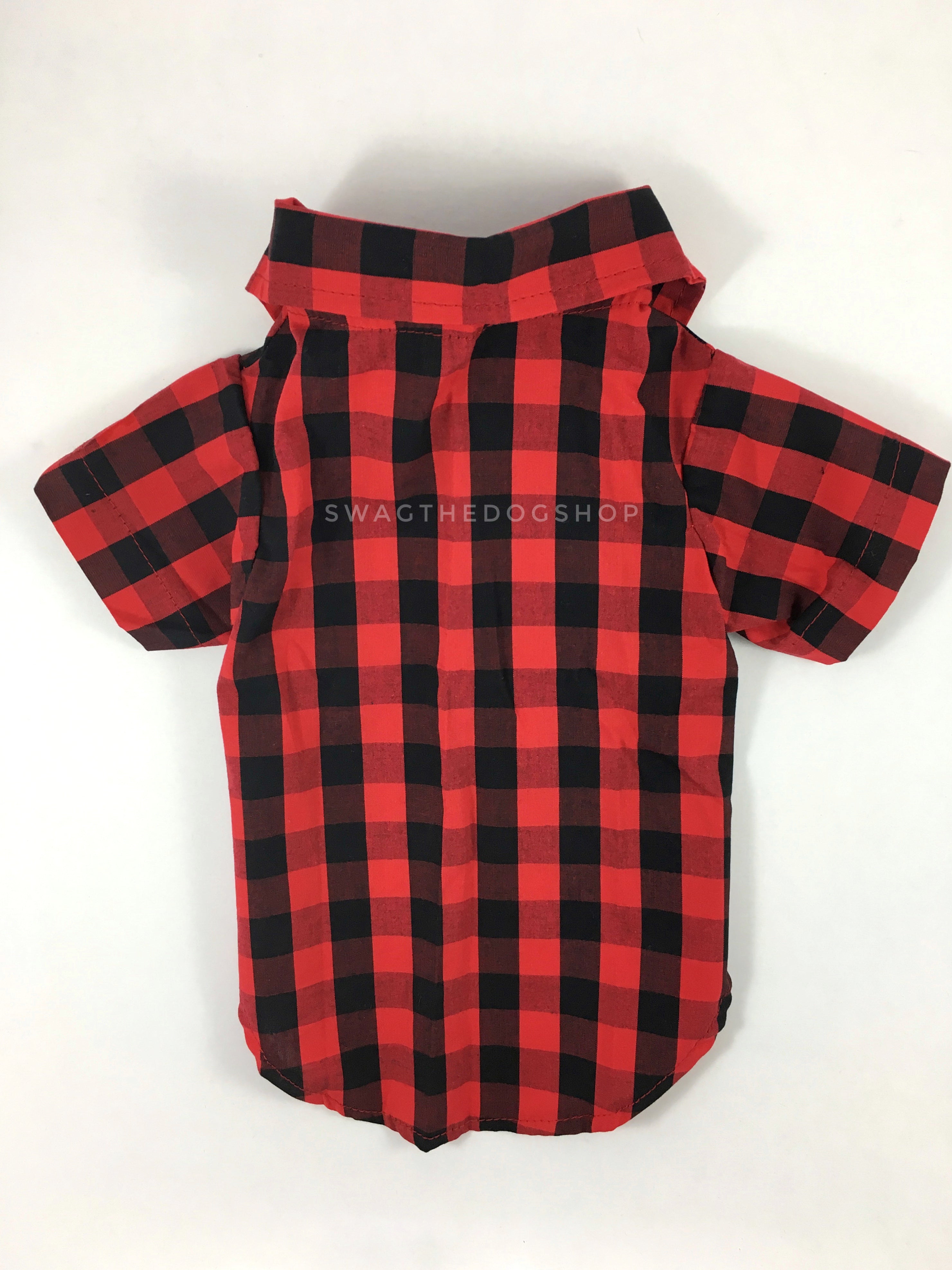 Kenora Summer Shirt - Product Back View. Black and Red Gingham Shirt