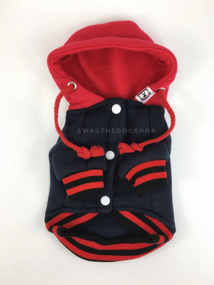 Parklife Navy and Red Sports Hoodie - Product Front View. Navy and Red Sports Hoodie