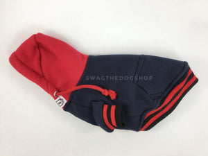 Parklife Navy and Red Sports Hoodie - Product Side View. Navy and Red Sports Hoodie