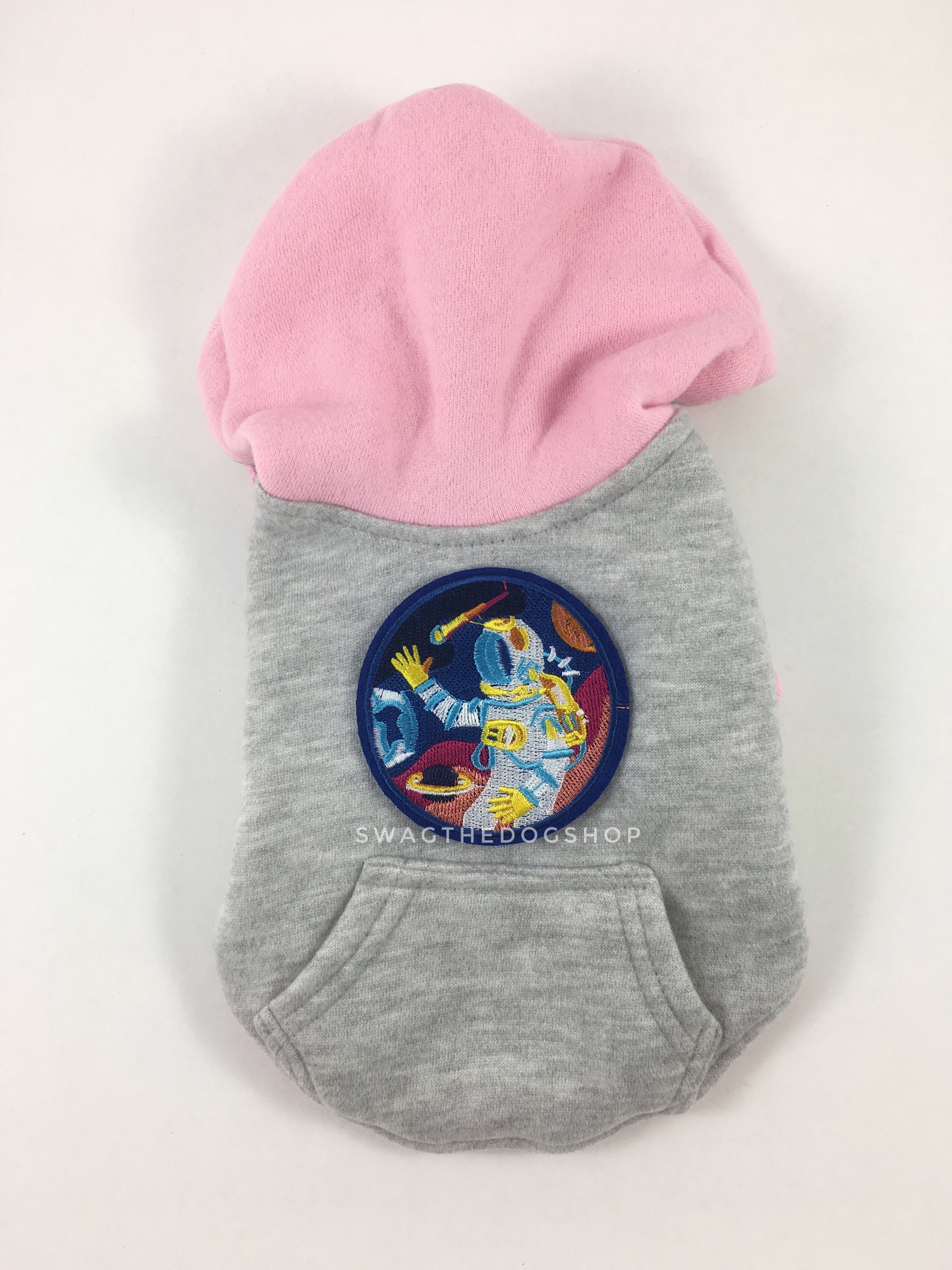 Parklife Pink and Gray Sports Hoodie - Patch Add-on of Spaceman. Pink and Gray Sports Hoodie