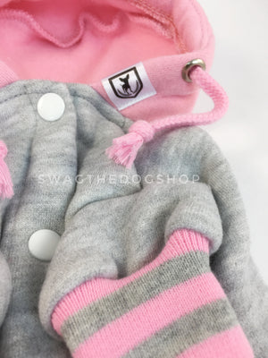 Parklife Pink and Gray Sports Hoodie - Close Up View of Label and Hood. Pink and Gray Sports Hoodie