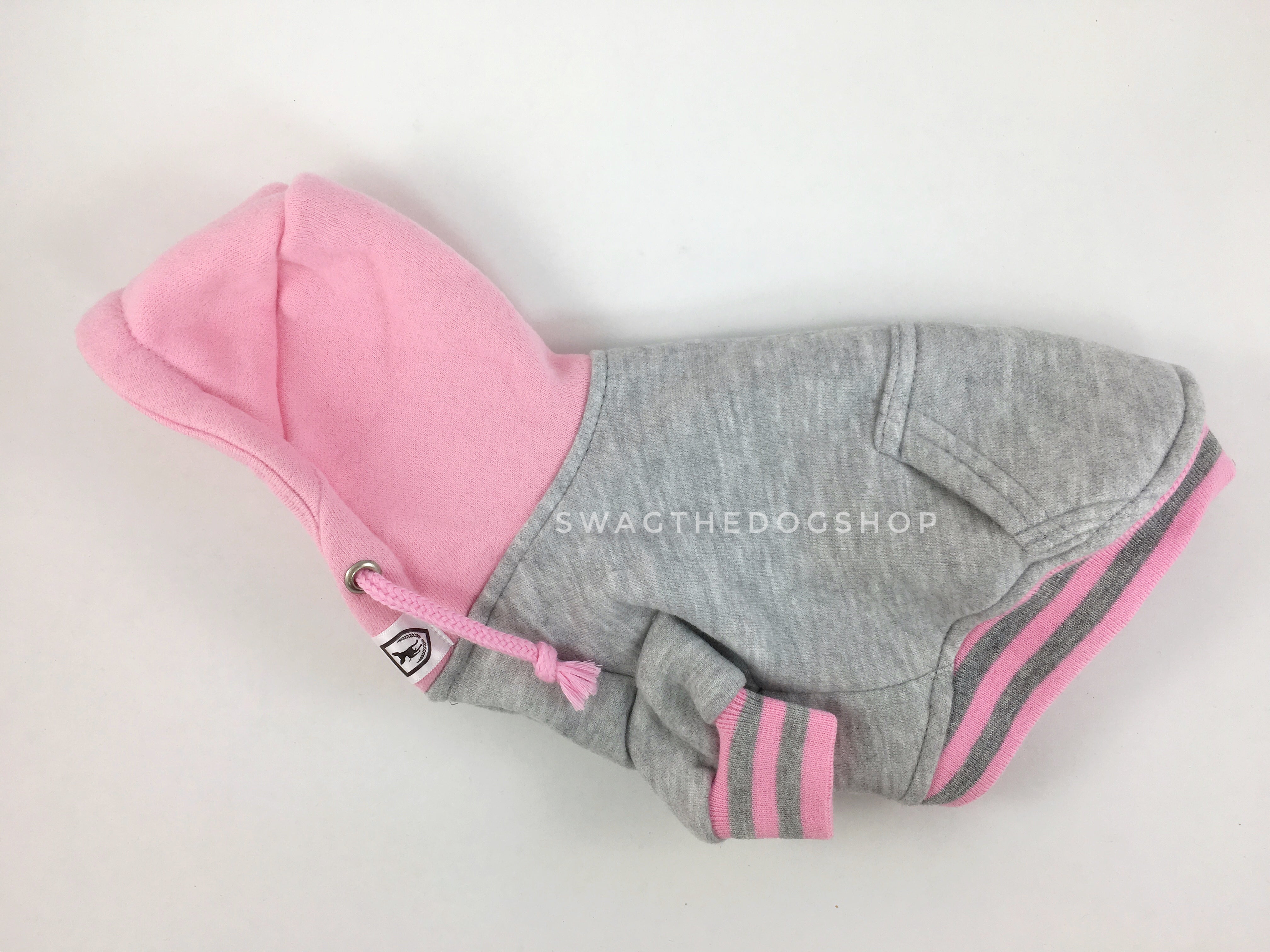 Parklife Pink and Gray Sports Hoodie - Product Side View. Pink and Gray Sports Hoodie