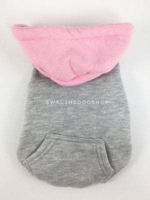 Parklife Pink and Gray Sports Hoodie - Product Back View with Hood Down. Pink and Gray Sports Hoodie
