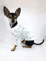 Pineapple Express Shirt - Side View of Cute Chihuahua Dog Wearing Shirt. Pineapple Print Shirt