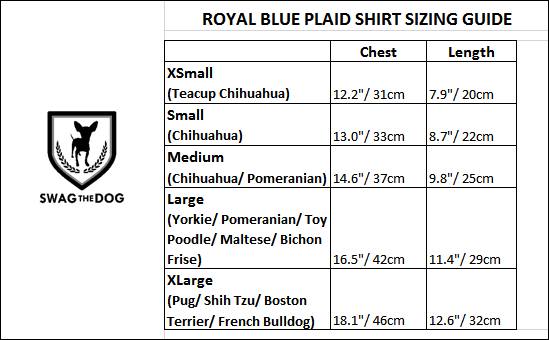 Royal Yellow Plaid Shirt - Sizing Guide. Royal Blue and Yellow Plaid Shirt