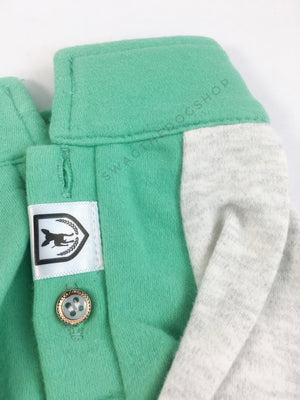 Surfside Emerald Green Polo Shirt - Close Up View of Label and Collar. Emerald Green with Light Gray Sleeves Polo Shirt
