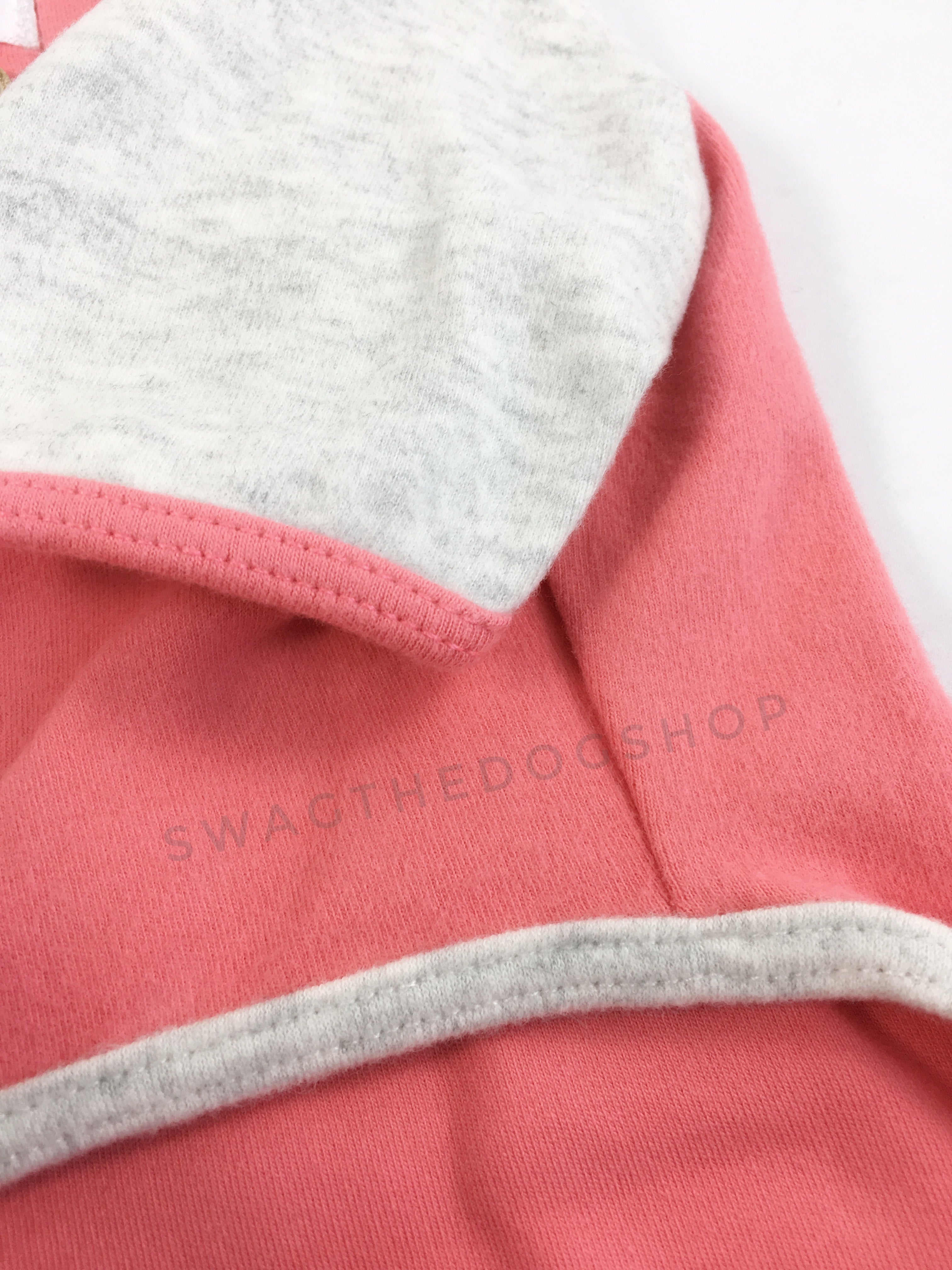 Surfside Salmon Pink Polo Shirt - Close Up View of Sleeve. Salmon Pink with Light Gray Sleeves Polo Shirt