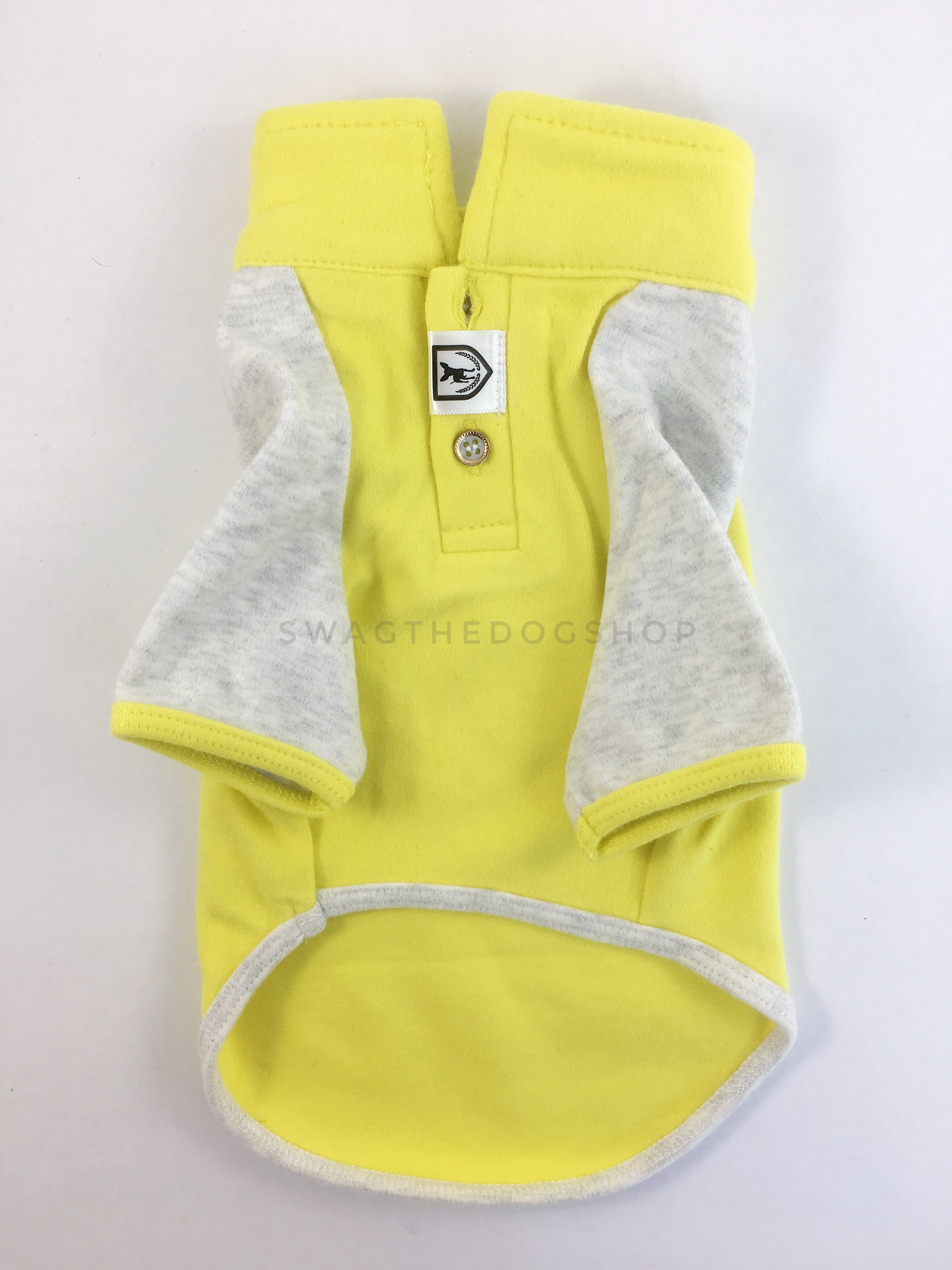 Surfside Lemon Yellow Polo Shirt - Product Front View. Lemon Yellow with Light Gray Sleeves Polo Shirt
