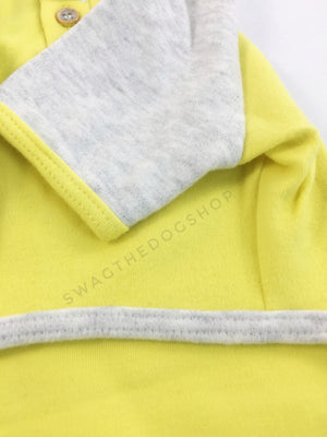 Surfside Lemon Yellow Polo Shirt - Close Up View of Sleeve. Lemon Yellow with Light Gray Sleeves Polo Shirt