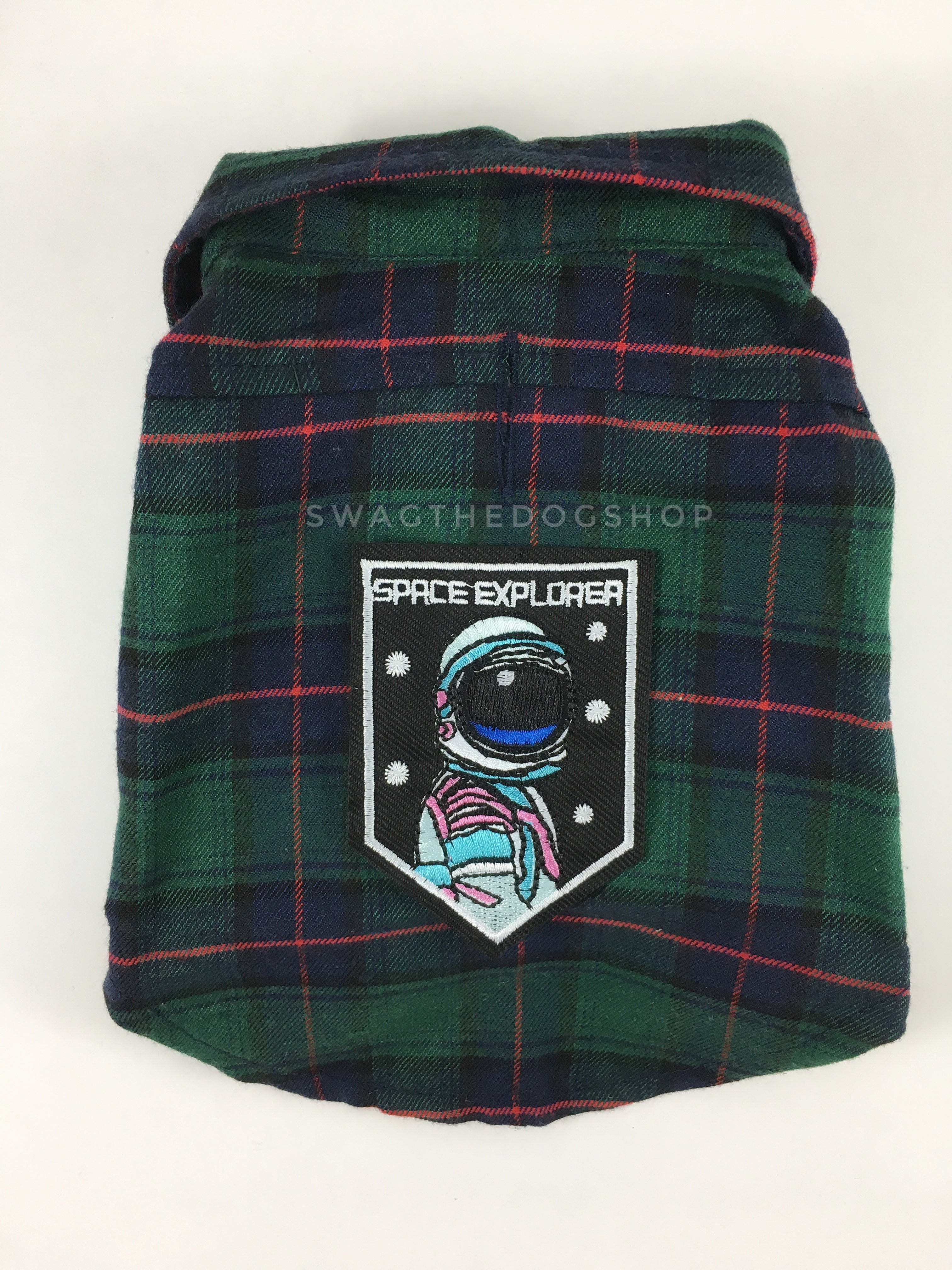 True North Green Plaid Shirt - Patch Option of Space Explorer on the Back. Green Plaid Shirt