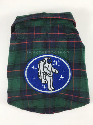 True North Green Plaid Shirt - Patch Option of Astronaut on the Back. Green Plaid Shirt