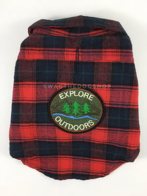 True North Red Plaid Shirt - Patch Option of Explore Outdoor on the Back. Red Plaid Shirt
