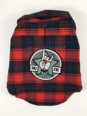 True North Red Plaid Shirt - Patch Option of Rock N Roll on the Back. Red Plaid Shirt