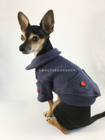 Yachtsman Navy Shirt - Side and Back View of Cute Chihuahua Dog Wearing Shirt. Navy Shirt with Fleece Inside