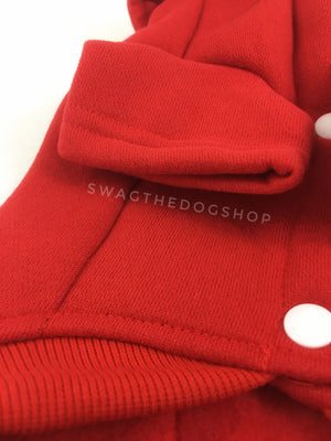 Yachtsman Red Shirt - Close Up View of Sleeve. Red Shirt with Fleece Inside