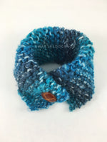 Blue Lagoon Swagsnood - Product Above View. Spectrum of Blue Color Dog Snood with Accent Button