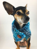 Blue Lagoon Swagsnood - Close Up View of Cute Chihuahua Dog Wearing Spectrum of Blue Color Dog Snood with Accent Button